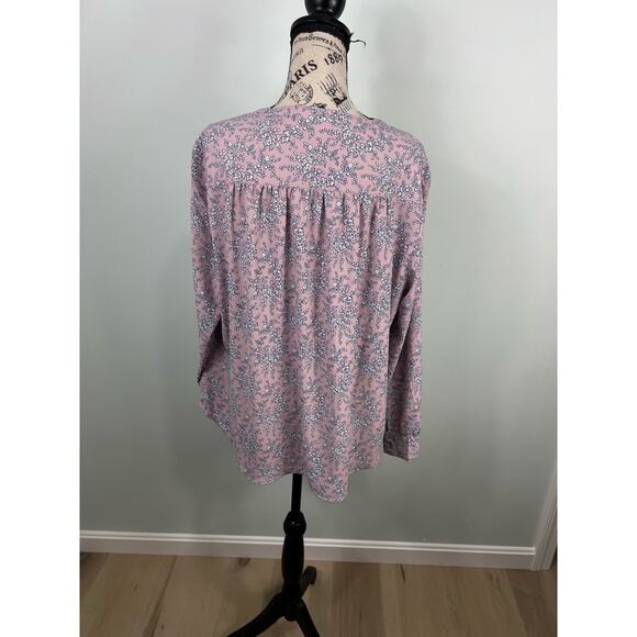Lark & Ro Pink and White floral long sleeve Three quarter button up blouse - Picture 2 of 10